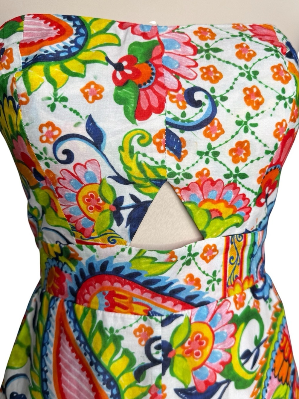 Amanda Uprichard Strapless Floral Paisley Romper Cutout Smocked Size Small - Picture 3 of 10